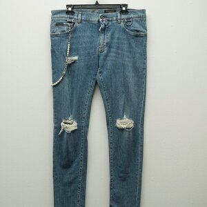 DOLCE & GABBANA	DISTRESSED JEANS WITH DETACHABLE CHAIN